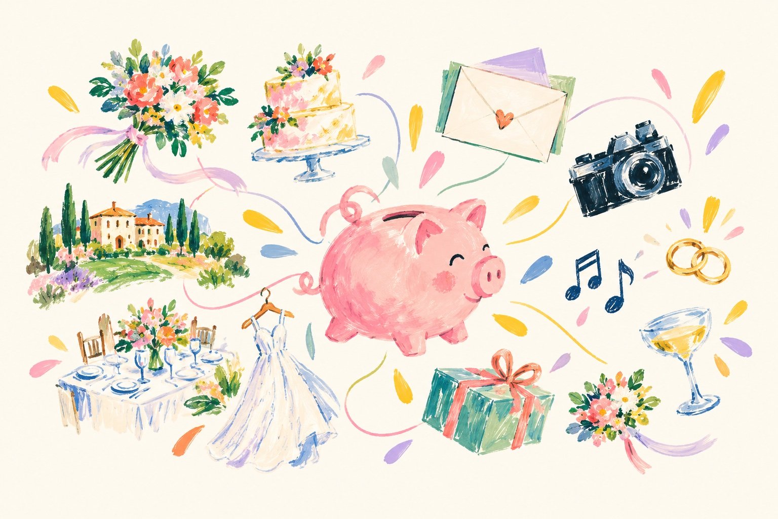 Illustration éditoriale des priorités d’un budget de mariage